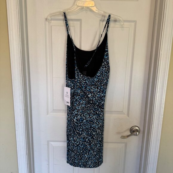 Athleta Infinty Dress Blue And Black Print Lined Racer Back Mini Dress XL NWT - Picture 2 of 10